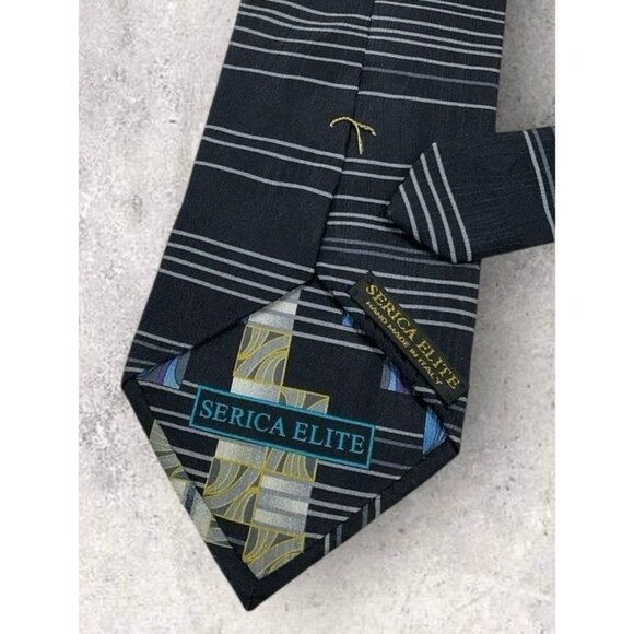 SERICA Silk Tie ITALY Black Gray Geometric Art W:4" EUC - Picture 5 of 6